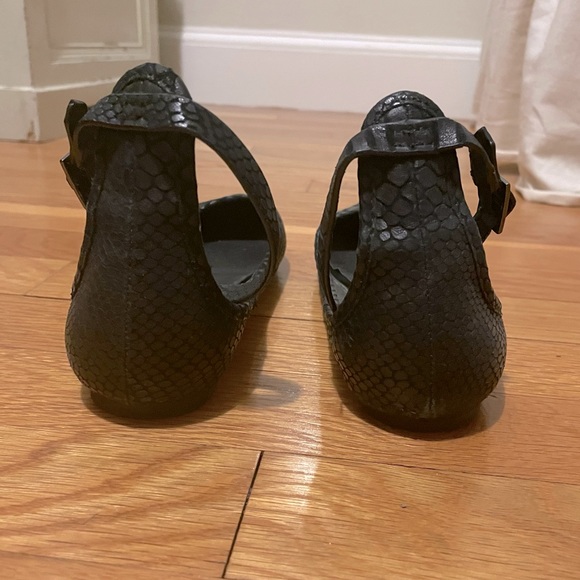 Joie black leather snake skin ankle strap pointed toe ballet flats - Picture 2 of 4